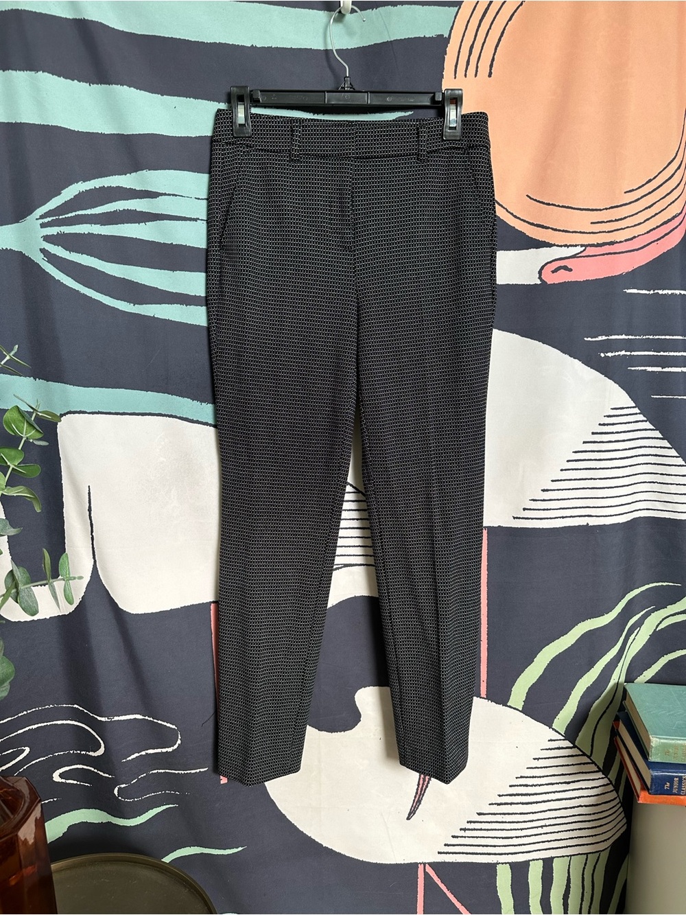 White House Black Market Black Micro-Pattern Straight-Leg Trousers